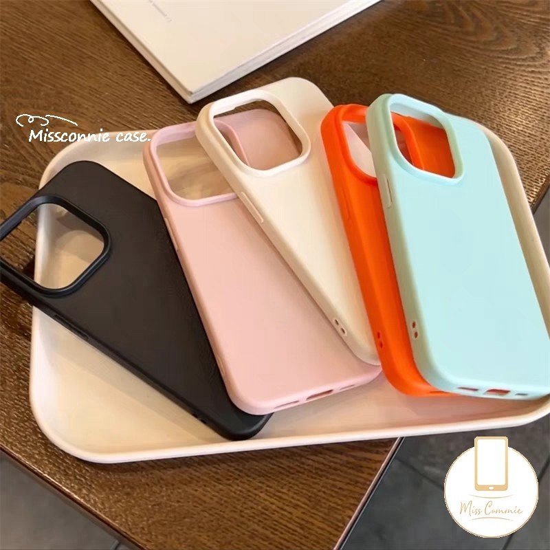 สีทึบเรียบง่าย Frosted นุ่มกันกระแทกสําหรับ IPhone XR 15 11 16 13 14 12 Pro Max X XS Max 14 15 16 Plus หนังหรูหรา Macaron ฝาครอบ