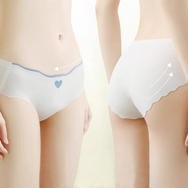 YTL กางเกงผู้หญิง ไร้ขอบ ผ้านิ่ม รูปหัวใจน่ารัก ไม่มีการเก็บขอบขา แต่งขอบหยักสีทูโทน #5166 - รูปที่ 4