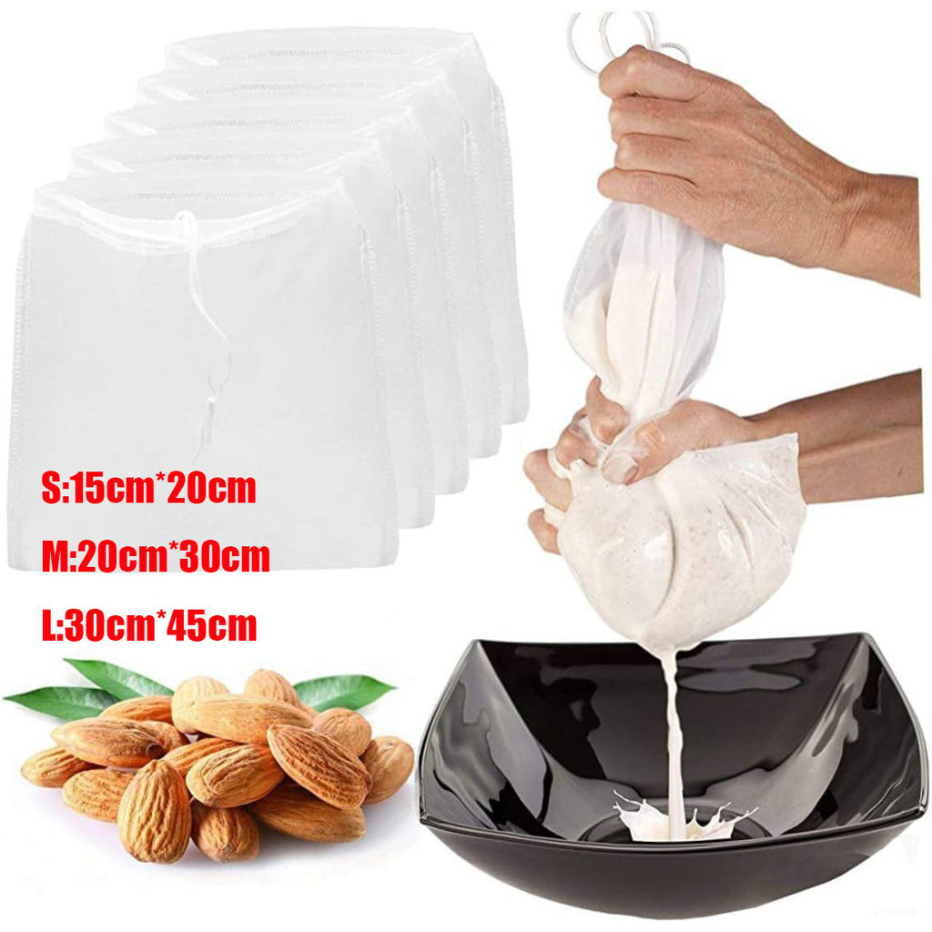 ถุงกรองนมถั่วเหลือง-ถุงความเครียดไนลอนตาข่ายละเอียดแบบใช้ซ้ําได้-กรองอเนกประสงค์สําหรับกรองกากไวน์, เอนไซม์, น้ําผึ้ง, น้ําผัก