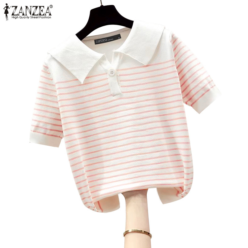 ZANZEA ใส่ ซานเซีย ผู้หญิงเกาหลีสบายๆที่เรียบง่ายหลวมแขนสั้นลายเสื้อยืด