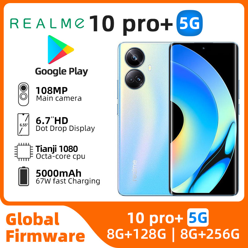 Realme 10 pro plus Android 5G ปลดล็อค 6.7 นิ้ว 256G 90% ใหม่ใช้ทุกสีในสภาพดี โทรศัพท์มือสองเดิม Real