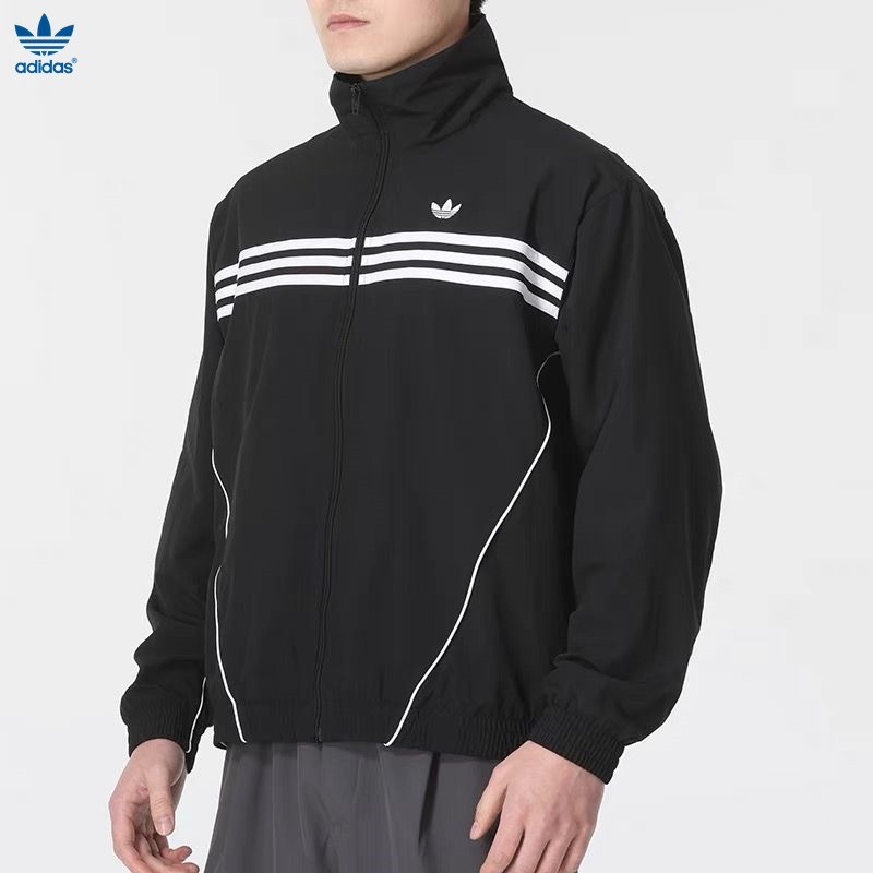 Adidas Clover Mens ปักโลโก้ Windbreaker คู่ผ้าไนลอนทอ Quick-Drying Jacket