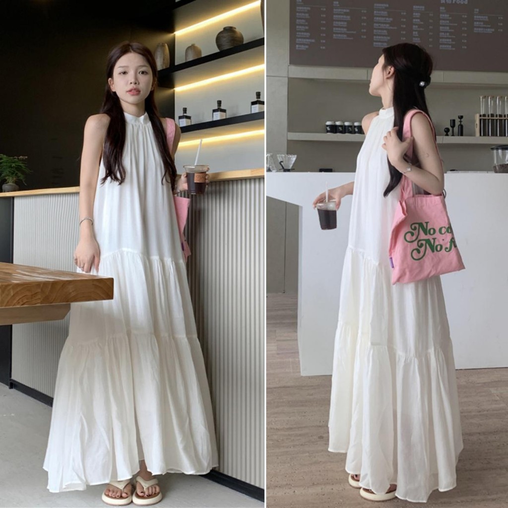 cherryshop🍒พร้อมส่ง ชุดเดรสผู้หญิง เดรสยาวแฟชั่น ชุดแขนกุดปิดไหล่เซ็กซี่สวย น่ารักแสนหวาน สไตล์ฝรั่งเศส