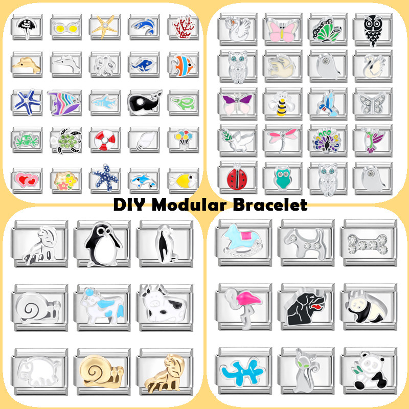 Animal Series Modular Italian Charm Links Fit 9 มม.สร้อยข้อมือสแตนเลสเครื่องประดับ DIY ทํา