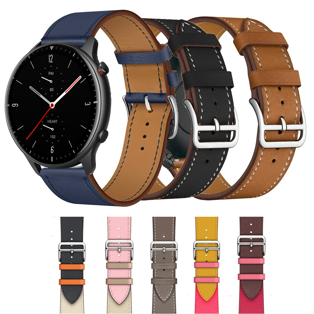 สายหนัง 20/22 มม. สําหรับ Huami Amazfit GTR Mini/GTR 3/GTR 4 Pro/42/47 มม./Bip5/GTR 2/GTR 2E/GTR 4/Balance เปลี่ยนสายนาฬิกาอัจฉริยะ