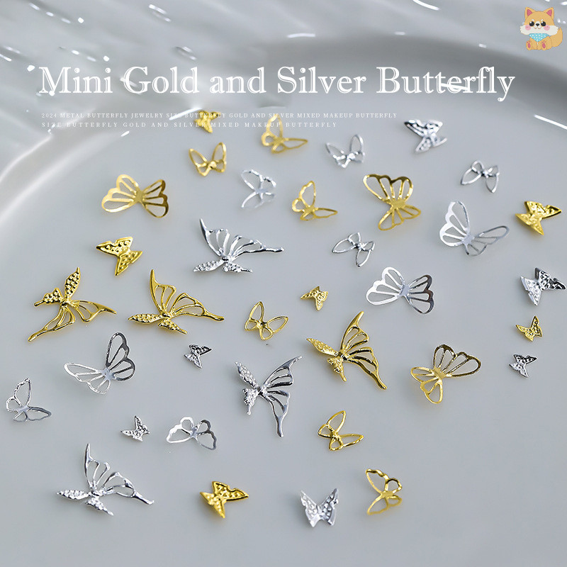 [VI] 50 ชิ้นโลหะผสม Hollow Nail Art Decor ทองเงินเล็บโลหะ Ch DIY Valentes Day Parts TH