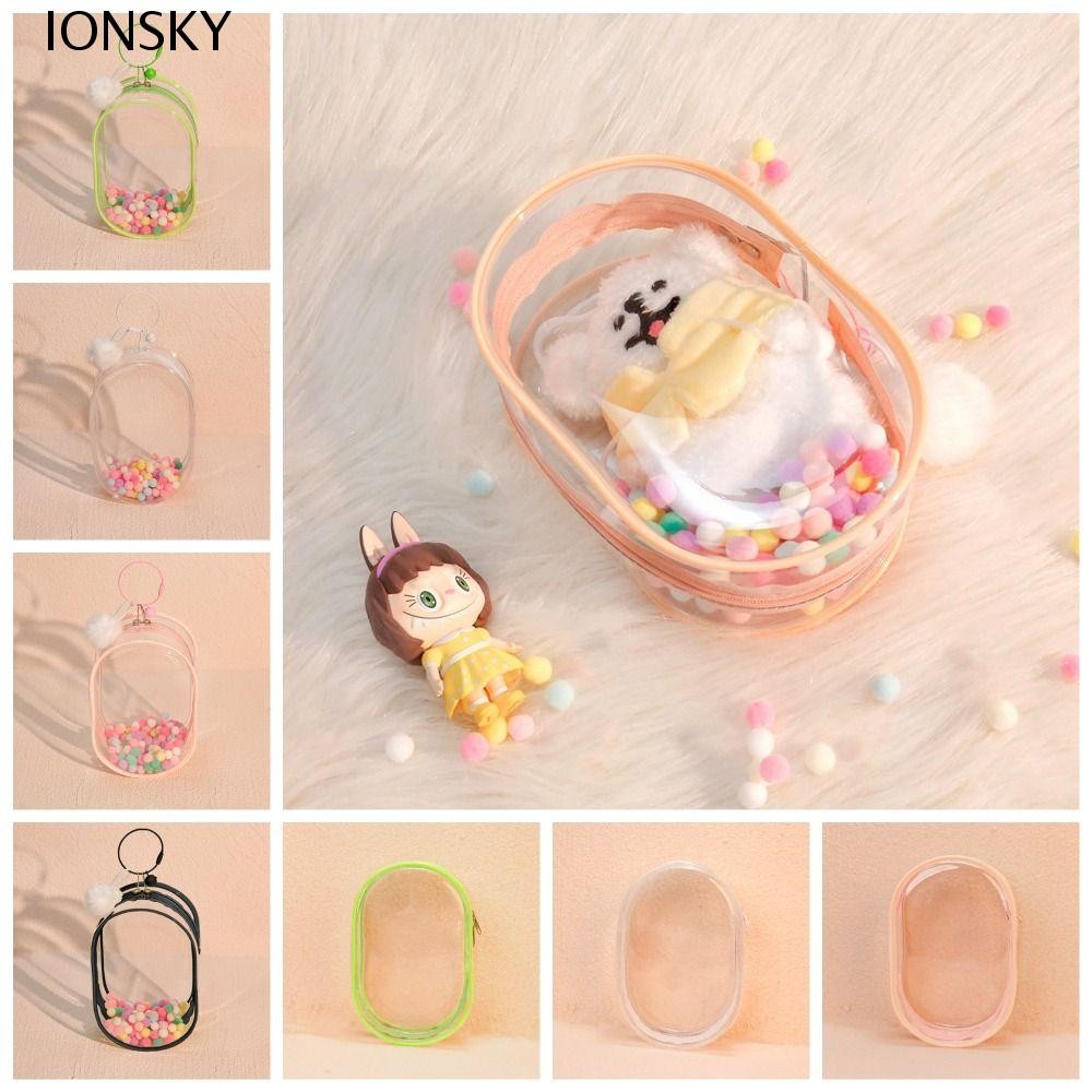 Ionsky Labubu ตุ๊กตากล่องแสดง, กลิตเตอร์พร้อมพวงกุญแจ Wendy Doll Takeaway กระเป๋า, กล่องเก็บของกันฝุ่นมัลติฟังก์ชั่นโปร่งใส Labubu โปร่งใสกระเป๋าเครื่องประดับ