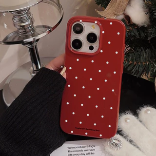 Retro สีขาว Polka Dot สีแดง Glossy เคสโทรศัพท์สําหรับ Iphone 15 14 Pro Max 11 12 13 Plus XR XS Max INS ปีใหม่ซิลิโคนกันกระแทกโทรศัพท์นุ่มปกหลัง