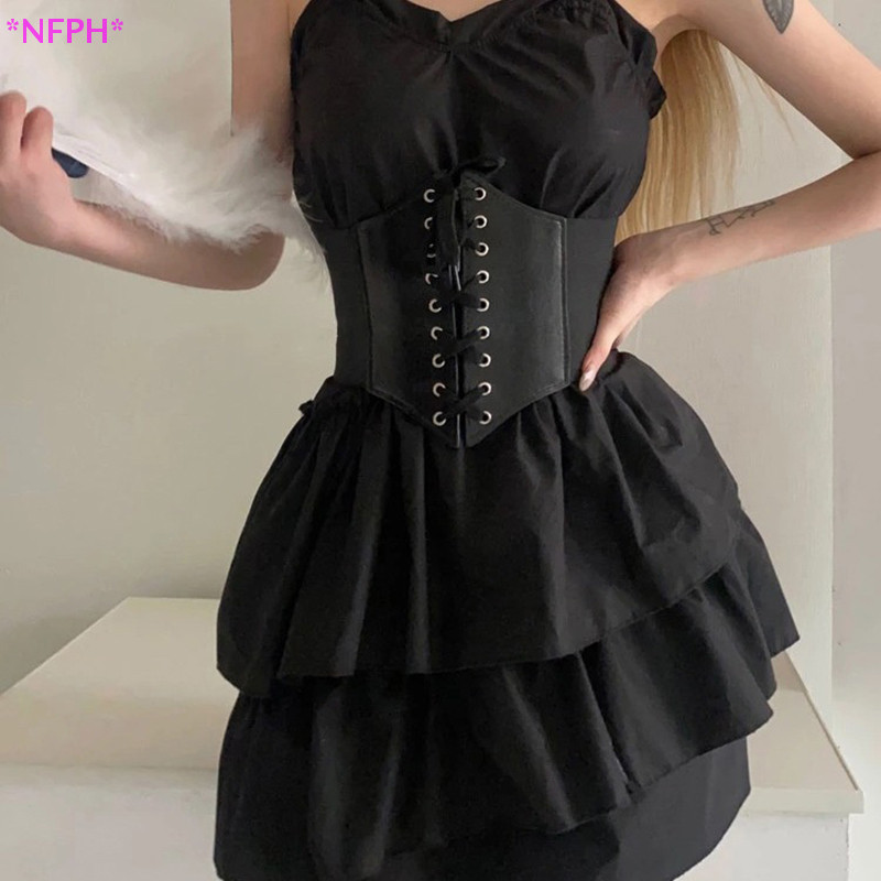 Nfph>สีดําbody Shapewearผู้หญิงGothicเสื้อผ้าUnbustเอวCincherเทรนเนอร์Puหนังยืดหยุ่นเซ็กซี่เจ้าสาวรัดตัวและCustersใหม่