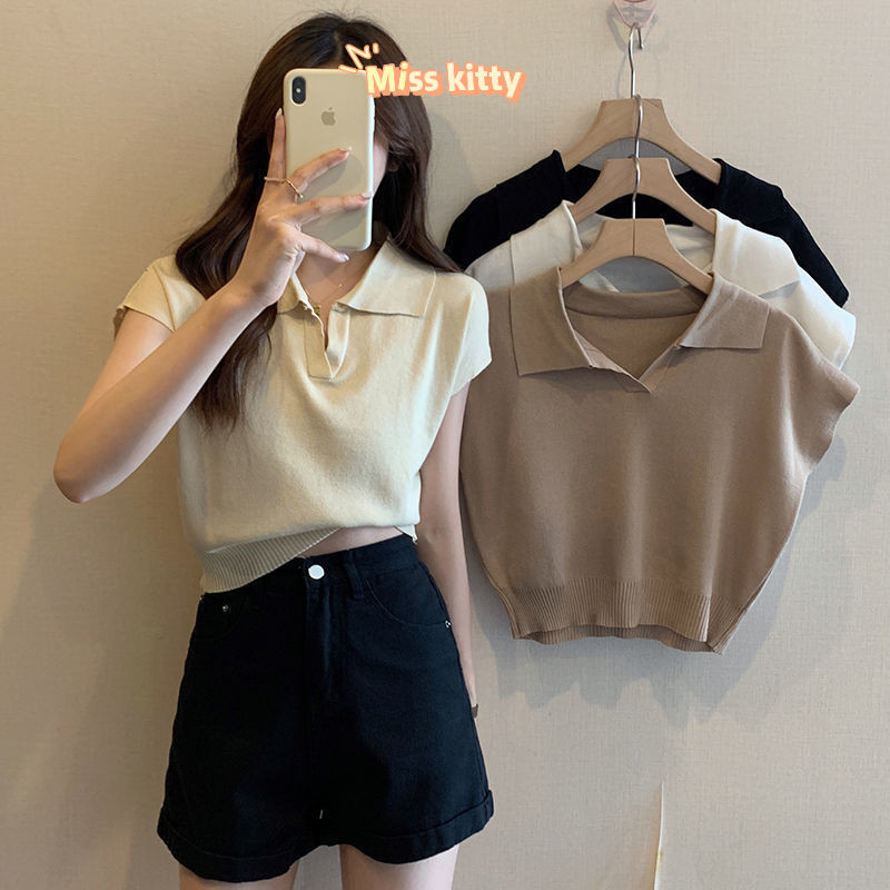 Miss Kitty จัดส่งที่รวดเร็ว เสื้อคอปกทรงครอปผ้านิ่มใส่สบายมากค่าอิอิ "K282"