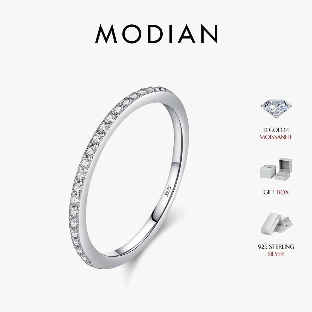 Modian Simple Eternity Moissanite แหวน 925 เงินสเตอร์ลิงประกายบางแหวนแต่งงานสําหรับผู้หญิงเครื่องประ