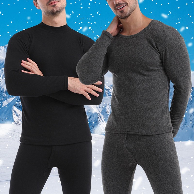 2 ชิ้น/เซ็ตผู้ชายฤดูหนาวขนแกะ-Lined ชุดชั้นในความร้อนยาว Johns Thicken Warm Tops กางเกงนุ่มสบายชุดนอน