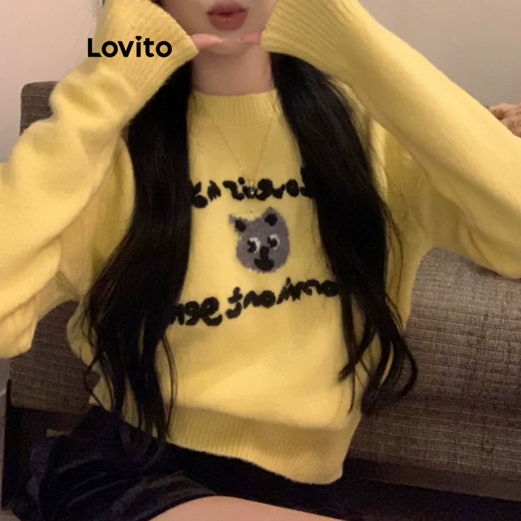 Lovito ตัวอักษรสบาย ๆ บล็อกสี เสื้อกันหนาวผู้หญิง LNA75632