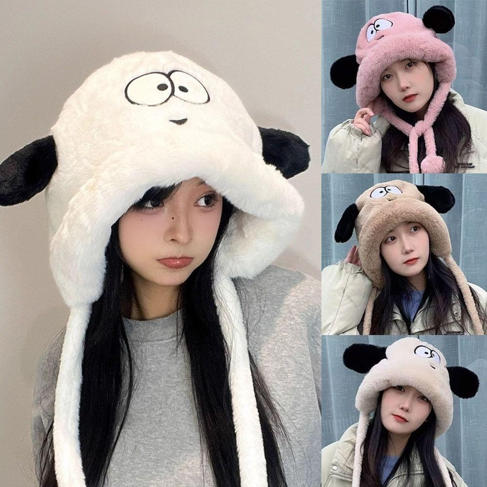 ANHUITYJ หมวกกันลม, หมวกผู้หญิงฤดูหนาวตุ๊กตาปุย - รูปที่ 3