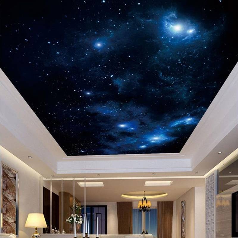 ที่กําหนดเองพื้นที่เต็มไปด้วยดวงดาวบนท้องฟ้าวอลล์เปเปอร์สําหรับเพดานห้องนั่งเล่นห้องนอนตกแต่งภาพจิตรกรรมฝาผนังเคทีวีบาร์พื้นหลังผนังกระดา