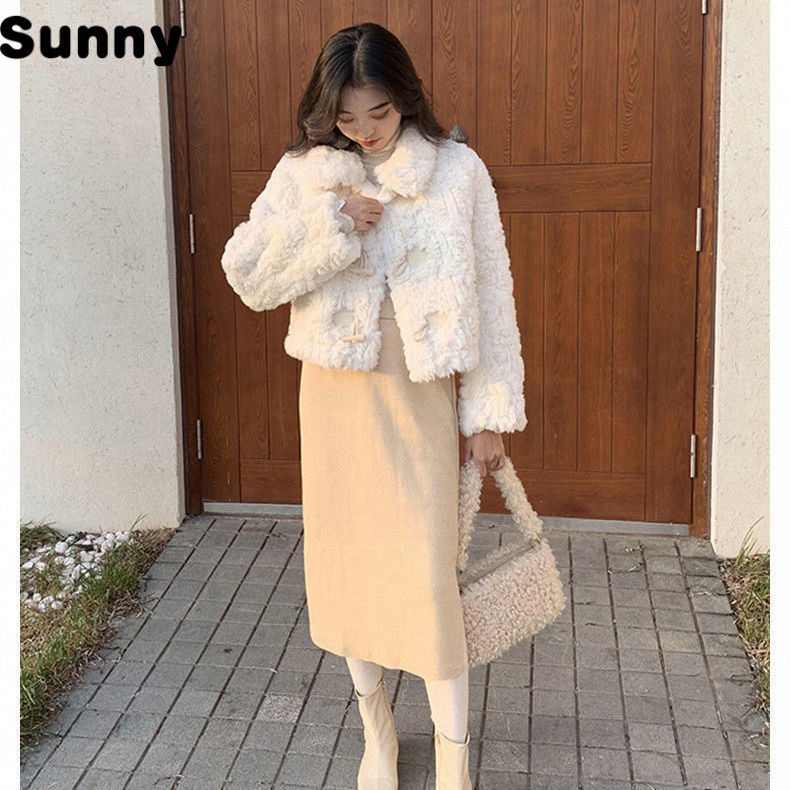 Sunny Lamb Fur Coat Female Horn Button Fur Integrated2024Autumn and Winter New Loose Faux Rabbit Fur Chic Top