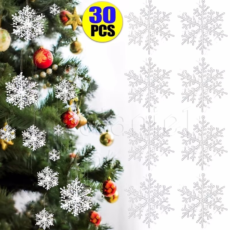 30ชิ้นคริสต์มาสเกล็ดหิมะเครื่องประดับ-ต้นคริสต์มาสแขวนglitter Snow Flake Decor-DIYปีใหม่พวงมาลัยตกแต่งบ้าน-สําหรับพรรคซัพพลาย-ประดิษฐ์,พลาสติก,สร้างสรรค์