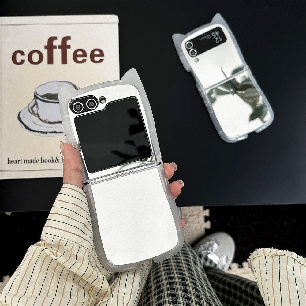 กระจกใบหน้าหูแมว TPU ปกคลุมสำหรับ Samsung Galaxy Z พลิก6 5 4 3 5กรัม F Unda กรณี