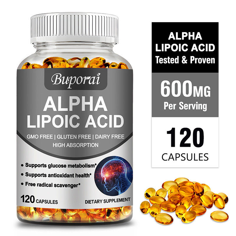 Buporai Alpha Lipoic Acid 600 มก. ต่อเสิร์ฟ, รองรับการเผาผลาญกลูโคส, รองรับสุขภาพสารต้านอนุมูลอิสระและจุลธาตุอิสระ