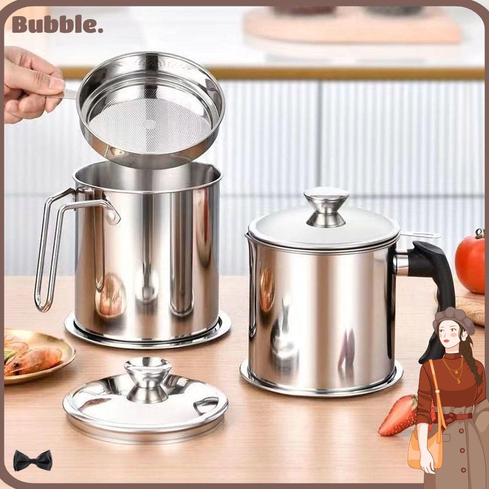 Bubble หม้อกรองน้ํามัน, 304 สแตนเลส 1.4L/1.9L ทําอาหารกรองน้ํามัน, Lard กรองคอนเทนเนอร์จาระบี Keeper หม้อน้ํามันห้องครัว