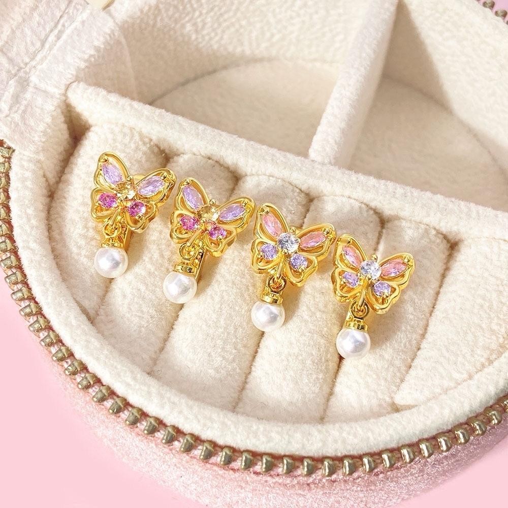 Jinjoo ต่างหูห่วงผีเสื้อสีสัน รุ่น Colorful wings hoop สีสันสวยงาม So cute (Brass)