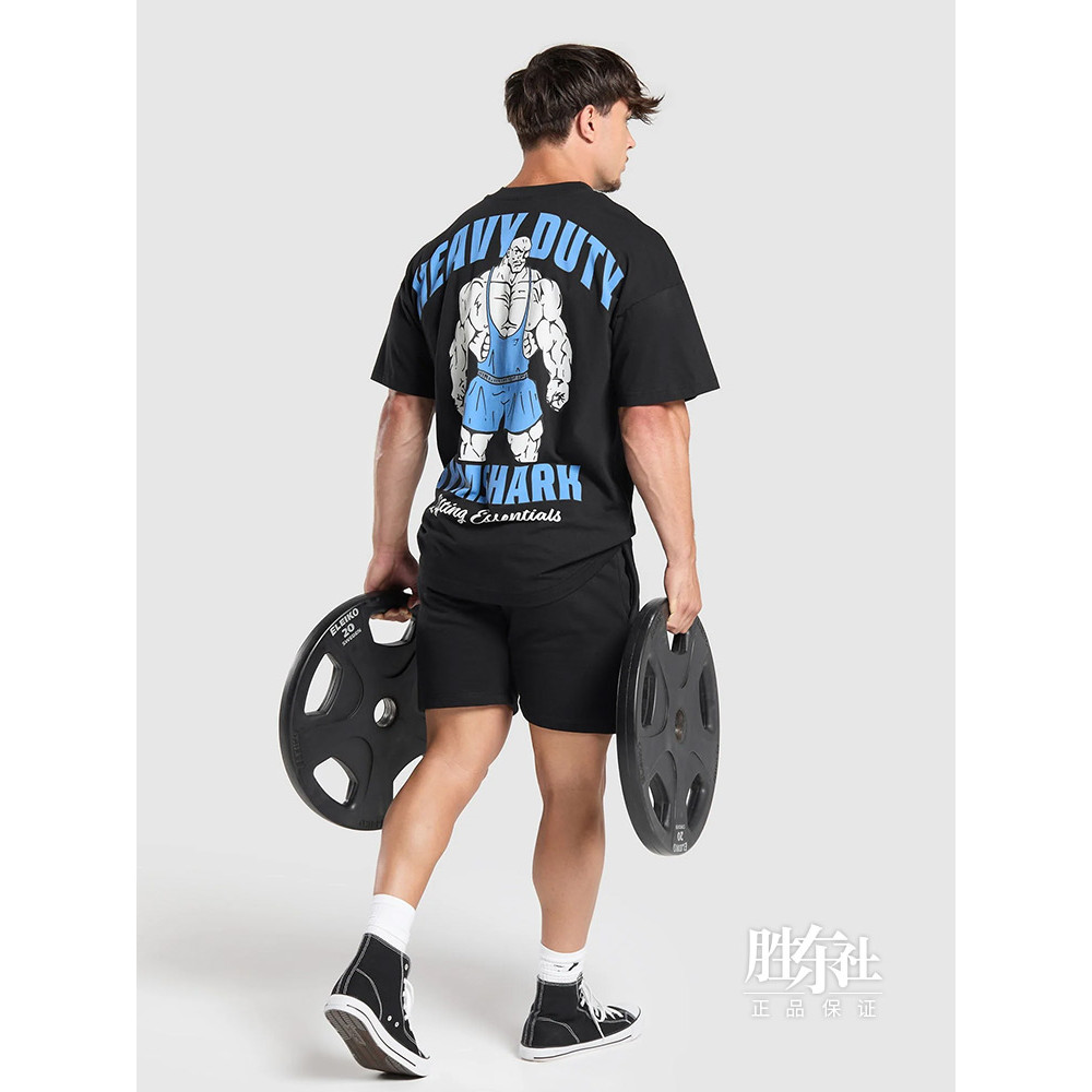ขายร้อน GYNSHARK HEAVY DUTY LIFTER กล้ามเนื้อผู้ชายพิมพ์เสื้อยืดฟิตเนสการฝึกอบรมเหล็กผ้าฝ้ายแท้แขนสั้น 0830