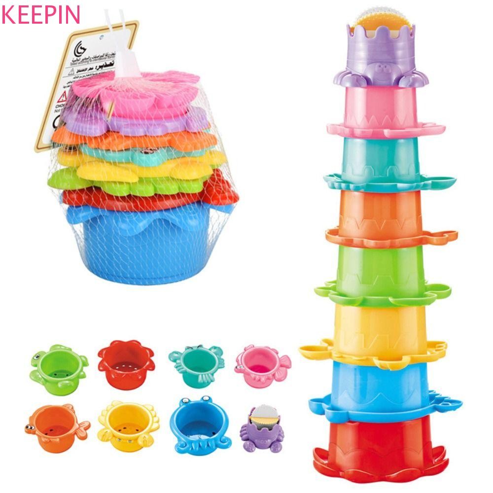 Keepin หอคอยแหวนซ้อน, การ์ตูนหมี Early Education Stacking Nesting Circle ของเล่น, ของเล่นซ้อน Building Block ของเล่นประสาทสัมผัส Montessori ถ้วยซ้อนของเล่นพ่อแม่และลูก