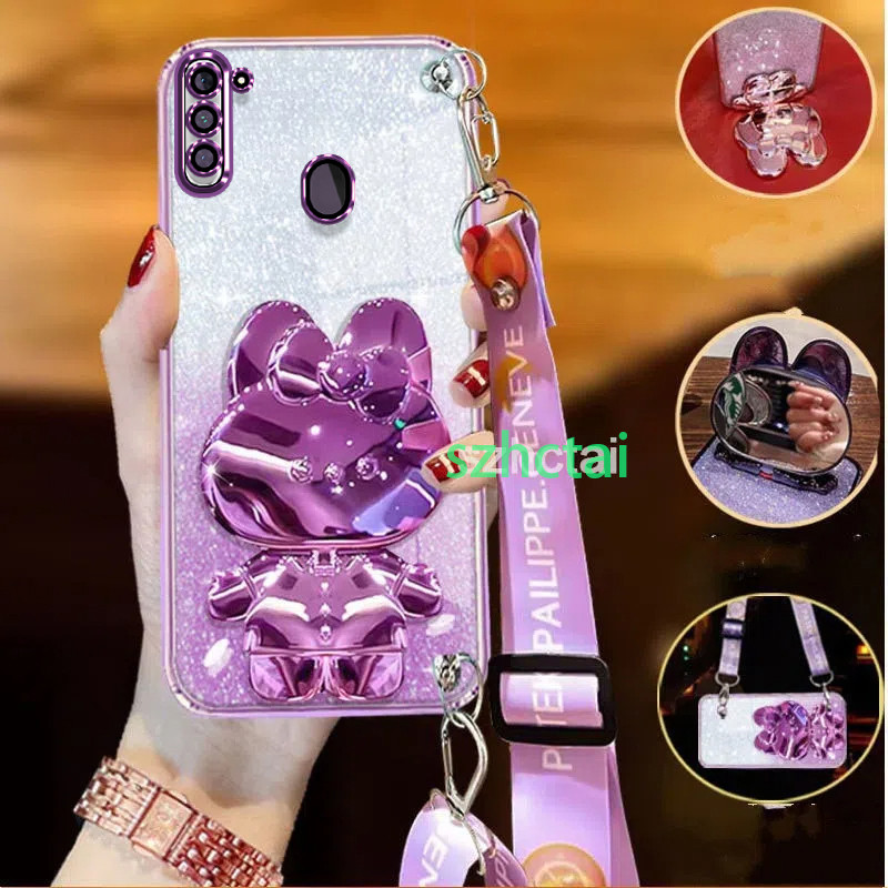 เคสโทรศัพท์ Samsung A11 A12 A13 A14 A15 A23 A24 A25 A31 A51 A71 A32 4G A52 A52S A72 A53 A73 A34 5G A02 A02S A03 A03S A04 A04S A05 A05S สายคล้องคอ เคสโทรศัพท์หรูหรา ความงาม กระจกการ์ตูนวงเล็บป้องกันเคสกันกระแทก เคส
