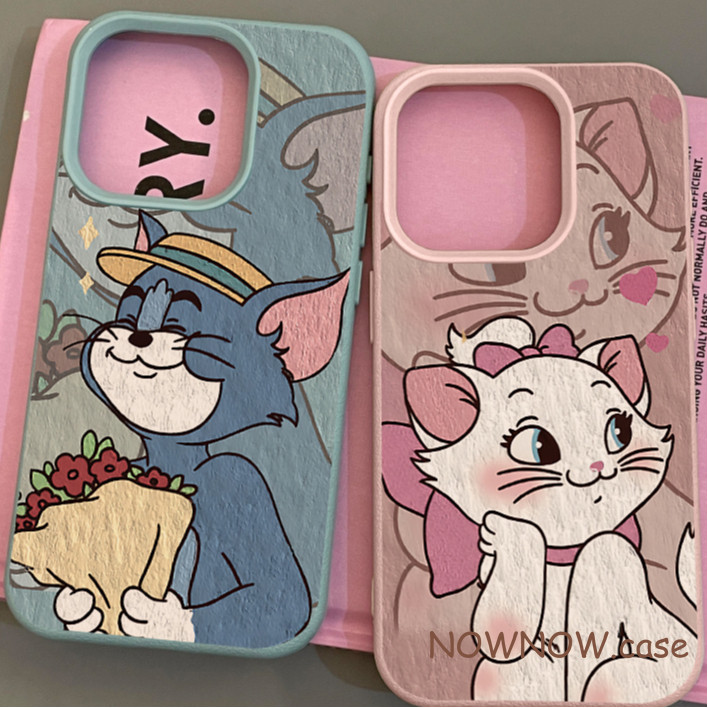 Iphone 15 14 13 12 11 Pro Max X XR Max 7 8 Plus INS การ์ตูนน่ารัก Tom Mary หนังเนื้อคู่เคสโทรศัพท์ปกอ่อน