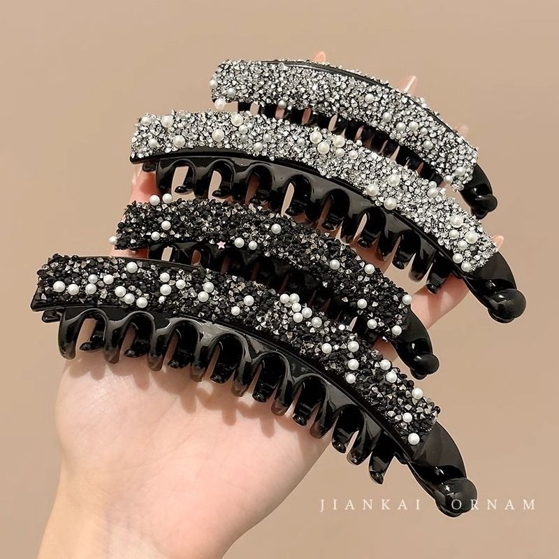 สไตล์เกาหลี พลอยเทียม กล้วยคลิปผู้หญิงผมหางม้าแก้ไขคลิปอุปกรณ์ผม