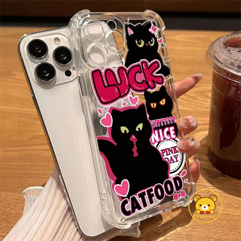 Sweet Cool Black Cat Casing สําหรับ Google Pixel 9 Pro 8 Pro 8A 7 Pro 7A 6A 6 Pro Clear Cover สีชมพูกันกระแทกโปร่งใสเคสโทรศัพท์นุ่ม