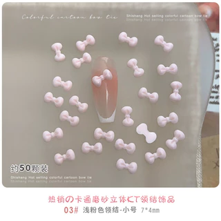 50 ชิ้น อุปกรณ์ตกแต่งเล็บโบว์ KT ลายการ์ตูนผสม สีดำ ขาว แดงไวน์ และชมพู เพชรเรซินผสม