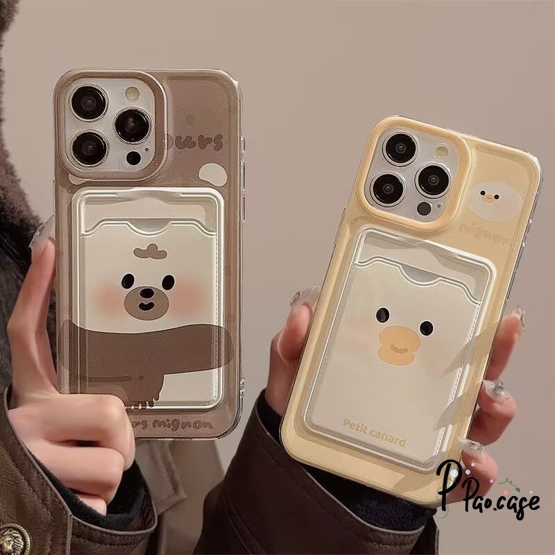 คู่น่ารักน้อยหมีน้อยกระเป๋าสตางค์บัตรเข้ากันได้กับ เคสไอโฟน 11 15 13 12 14 Pro Max X XS XR Max 7 8 14 15 Plus SE 2020