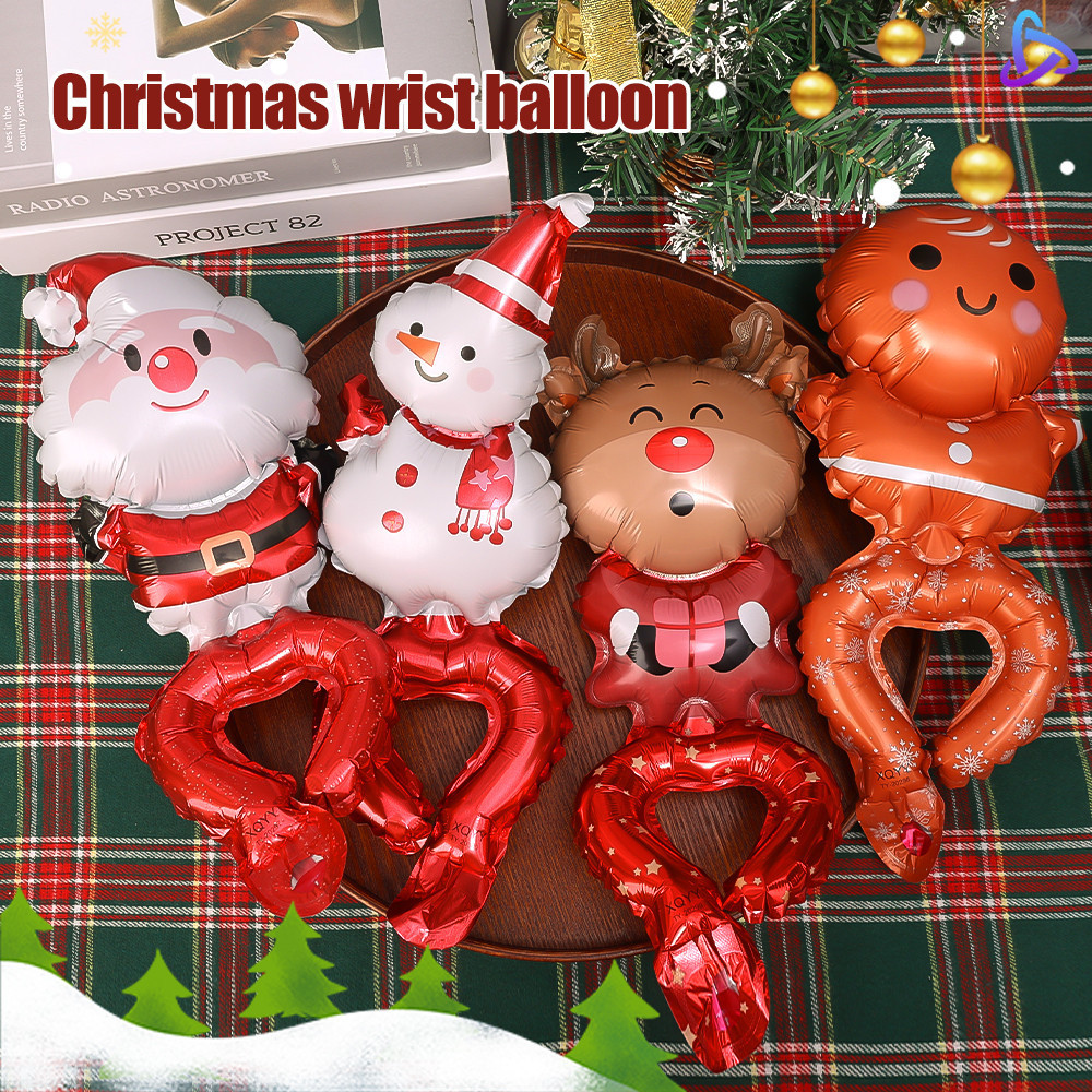 10 ชิ้น Christmas Party Playful Decor Santa Snowman Elk รูปข้อมือลูกโป่งอลูมิเนียมฟอยล์ - น่ารักการ์ตูนมือสวมใส่บอลลูนสําหรับ Xmas 2024