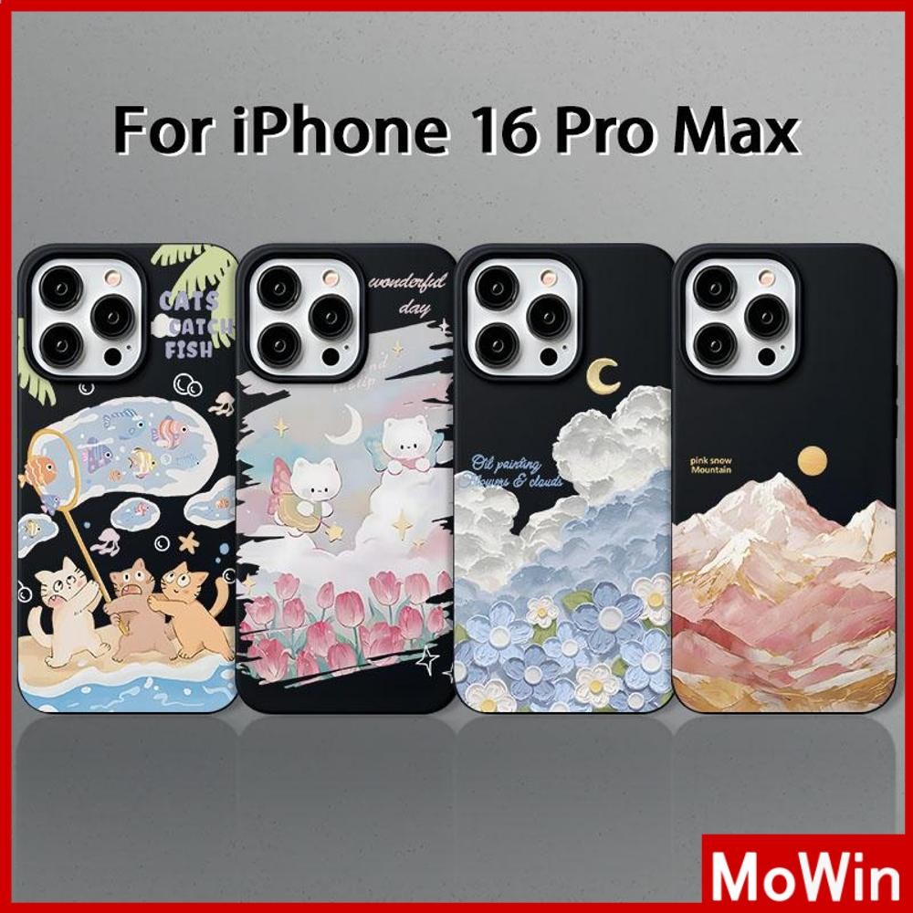 Movin - เคส iPhone 16 Pro Max iPhone 11 สีดำ TPU แบบนิ่ม ลูกแมวสีน้ำมันที่สวยงามการ์ตูนน่ารัก เข้ากันได้กับ Compatible With iPhone15 Pro max 14 13 12 Pro max XS XR 7 Plus 8 Plus