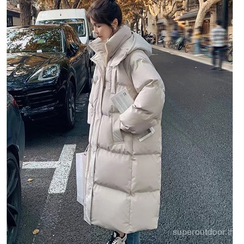 เบาะลงแจ็คเก็ตของผู้หญิงสไตล์เกาหลีหลวมกระชับยาวด้านล่างเข่าเสื้อผ้าฝ้าย2023ฤดูหนาวใหม่เสื้อ INS ขนมปังเสื้อแฟชั่น7MXF