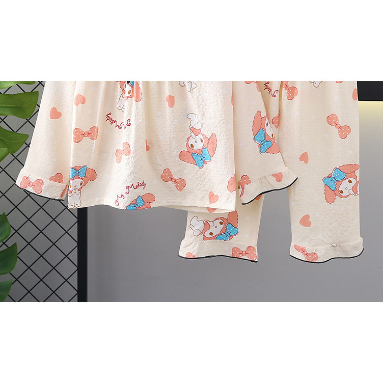 คลังสินค้าพร้อม 105-150 ซม. ฤดูใบไม้ผลิฤดูใบไม้ร่วงสาวบางแขนยาวชุดนอนชุดกลางเด็กใหญ่การ์ตูน Ruffled Princess Homewear - รูปที่ 6