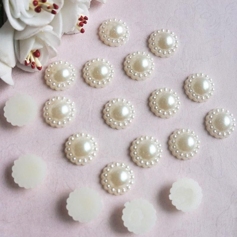 100/500 ชิ้นหัตถกรรม DIY อุปกรณ์เสริม Faux Pearl ดอกไม้ลูกปัดปุ่มสีขาวงาช้าง Embellishment โทรศัพท์มือถืองานแต่งงานเย็บ
