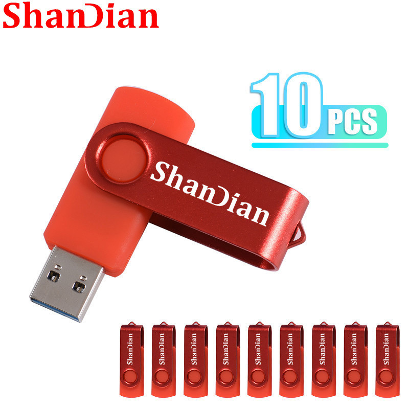 Shandian ขายส่ง 10 PCS LOT USB 2.0 แฟลชไดรฟ์หมุนได้ฟรีโลโก้ที่กําหนดเองไดรฟ์ปากกาความเร็วสูง Pendrive ความจุจริง Memory Stick ของขวัญสําหรับเด็ก U Disk 64GB 32GB 16GB 8GB 4GB