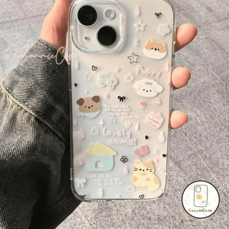 IPhone 14 11 13 15 12 Pro Max XR X XS Max 7 8 Plus SE 2020 การ์ตูนหมาผีเสื้อน่ารัก คู่ คำนับความสนุก คนรัก ความหรูหราเคส