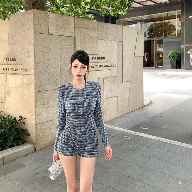 Xyzkuli ฝรั่งเศสแขนยาว Jumpsuit ผู้หญิงฤดูใบไม้ร่วง Slim-Fit Classy เลกกิ้ง Slimmer ดูเอวสูงกระโดด