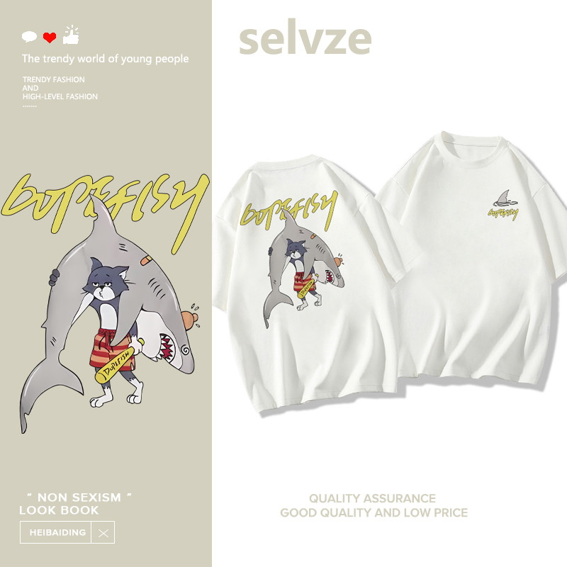 SELVZE（จัดส่งตลอด 24 ชั่วโมง） Printed T-shirt，ตัวการ์ตูนตลกพิมพ์เสื้อยืดแขนสั้นหลวม P000186