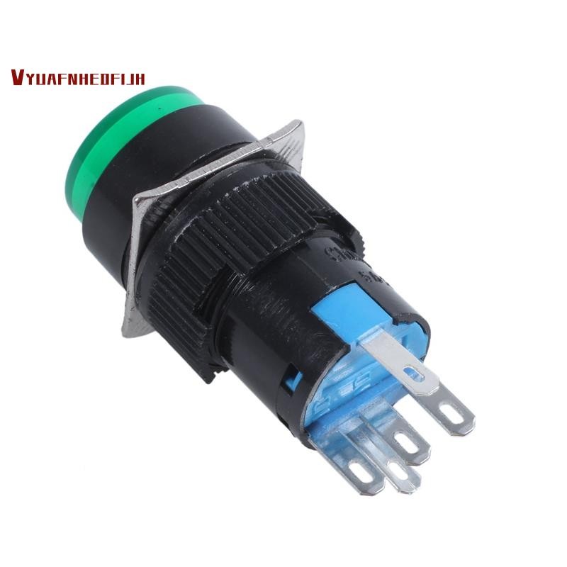 Ac 250V 5A SPDT 1NO 1NC 5 Pins Latching สีเขียวปุ่มสวิทช์ w 220V หลอดไฟ LED