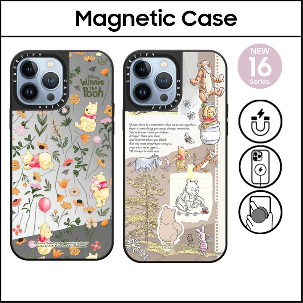 Casetify Winnie The Pooh Vintage Floral Hard Plastic กระจกอะคริลิคสําหรับ iPhone 16 11 12 13 14 15 Plus Pro Max Casing