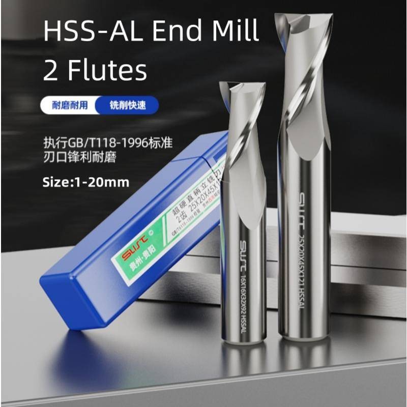 1 PC HSS-AL End Mill 2 ขลุ่ยตรง Shank CNC เครื่องมือโลหะความแม่นยําสูงเส้นผ่านศูนย์กลาง 1/2/3/4/6/8/10/12 มม.16 มม.18 มม.20 มม.
