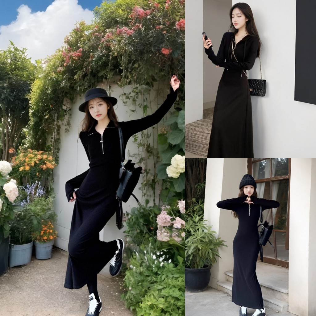 ใหม่! เดรสยาวแขนยาวสีดำ ดีไซน์หรูหราใหม่ล่าสุด เพิ่มความเรียบหรูและสง่างามให้กับสไตล์ของคุณ