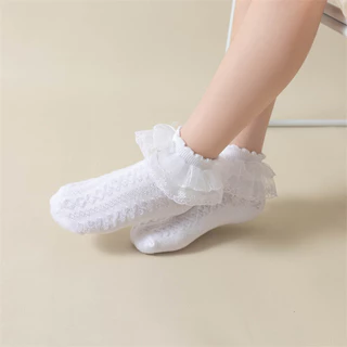 P5001- พร้อมส่งจากไทย ถุงเท้าลูกไม้เด็ก ระบายลูกไม้ แต่งลายลูกไม้น่ารัก ผ้ายืดหยุ่นนุ่มนวล สำหรับเด็ก1-12 ปี (ข้อสั้น...