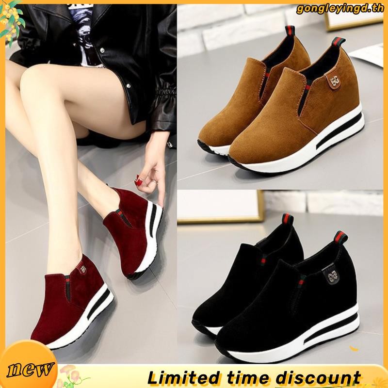 Ready Stockส่งไวมีเก็บเงินปลายทางรองเท้าผ้าใบเสริมส้นสูงรวม 3 นิ้วหน้า1นิ้ว