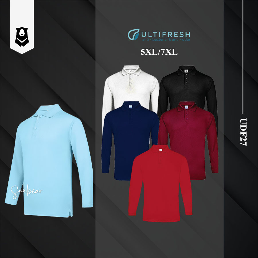 Ultifresh UDF27 Performance Polo แขนยาวป้องกันกลิ่นไมโครไฟเบอร์ DriFit เสื้อยืดคอปก 5XL/7XL