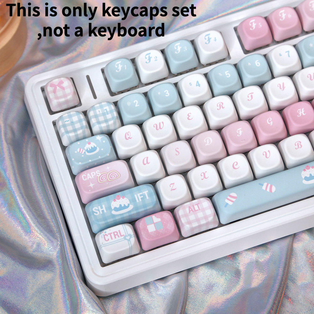 Pbt Keycap MOA น่ารักสาวน้อยหวานสีฟ้าสีชมพูคีย์บอร์ด Dye Sublimation Adaptable ถึง 61/64/67/68/71/75/78/82/84/87/96/98/100/104/108